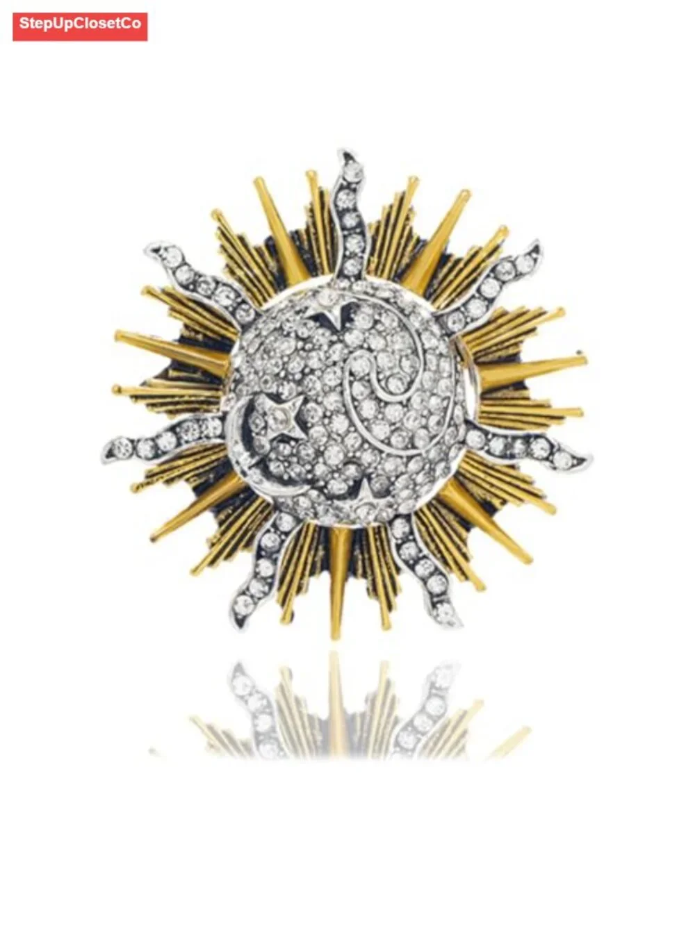 Vintage Sun Brooch Pin, Zinc Alloy with Cubic Zirconia, Unisex Jewelry Gift